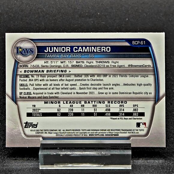 Four Junior Caminero RC and Insert Cards Tampa Bay Rays - Picture 7 of 9